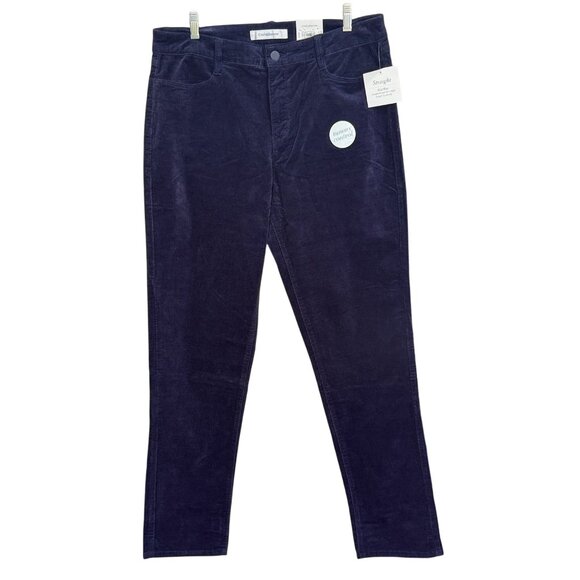 Croft & Barrow Womens Mid Rise Straight Corduroy Pants 14L Tummy Control Navy - Picture 1 of 7